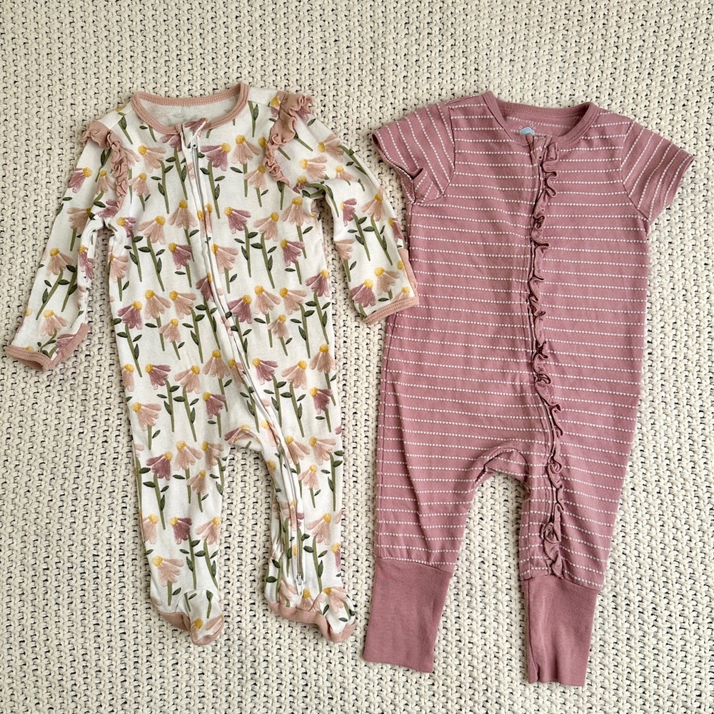 Floral and Stripe Baby Girl Sleeper Set Bundle